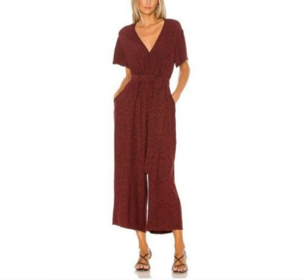 Rails Jumpsuit Rust Red Animal Print Leopard Wide Leg Wrap Belt Y2K Size Large